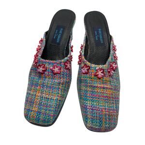 Blue Dragon By Rita Stein Shoes Pink Blue Tweed Heels Sequin Flower